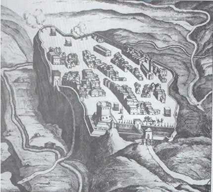 Castrum lyrae formam imitatur da J. Blaeu, Theatrum civitatum et admirandorum Italiae, Amstelaedami 1663