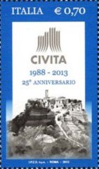Venticinquesimo anniversario dell'associazione Civita, Logo dell'associazione e panorama del borgo di Civita di Bagnoregio, 2013 